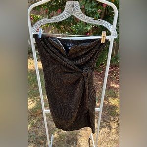 Trixxie clothing company strapless mini faux wrap metallic accents M dress